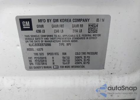 2014 Buick Encore Convenience z USA, uszkodzony, nr VIN KL4CJBSB3EB750986